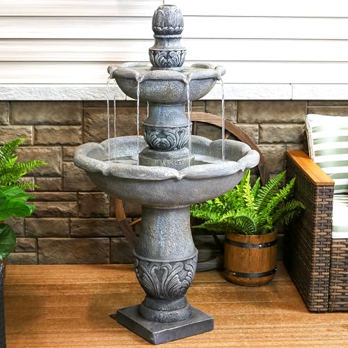 Sunnydaze 50-Inch 2-Tier French Garden Outdoor Water Fountain - Glass Fiber Reinforced Concrete Construction - Dusty Gray