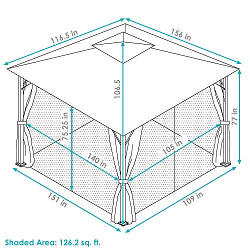 Sunnydaze 10x13 Soft Top Patio Gazebo Canopy Tent - Outdoor Gazebo with Mosquito Netting and Privacy Curtains - Steel Frame - Tan