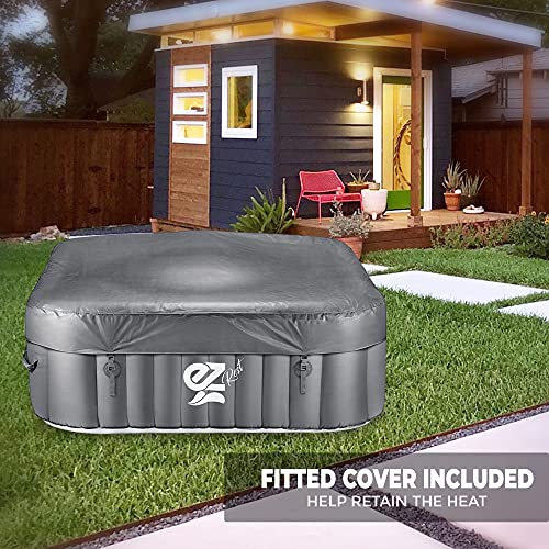 SereneLife Outdoor Portable Hot Tub - 57'' x 57'' x 25'' 4-Person Square Inflatable Heated Pool Spa with 100 Bubble Jets, Filter Pump, Cover, LED Lights, and Remote Control