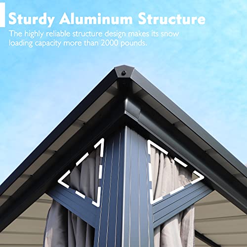 Kozyard Caesar 12'x14' Hardtop Gazebo - Permanent Metal Pavilion with Netting and Shaded Curtains for Patio, Backyard, and Deck - Galvanized Steel Outdoor Aluminum Canopy, Double Roof Gazebo (Grey)