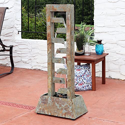 Sunnydaze Cascading Sculptural Fountain - 49-Inch Electric Water Fountain with Submersible Pump - for Garden, Patio, Deck