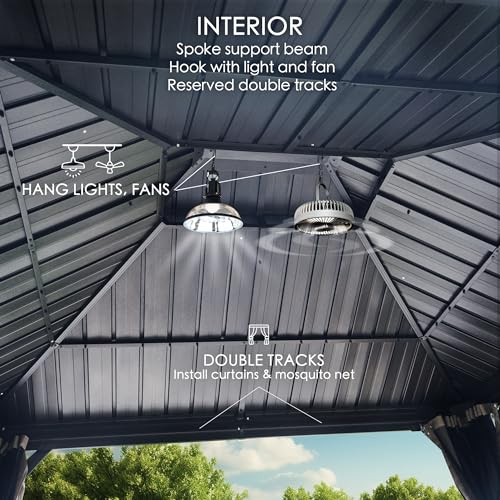 Kozyard Alexander 12' X 14' Aluminum Hardtop Gazebo with Galvanized Steel Double Roof Canopy, Curtain and Netting, Permanent Gazebo Pavilion for Patio, Backyard, Deck, Lawn (Gray)