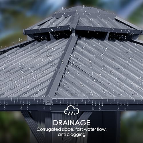 Kozyard Caesar 12'x16' Hardtop Gazebo - Permanent Metal Pavilion with Netting and Shaded Curtains for Patio, Backyard, and Deck - Galvanized Steel Outdoor Aluminum Canopy, Double Roof Gazebo (Grey)