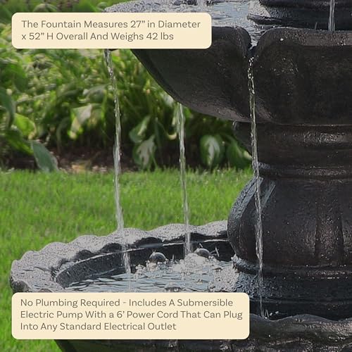 Sunnydaze Pineapple 52-Inch 4-Tier Outdoor Water Fountain - Tall Outdoor Fountain for Garden, Patio or Yard - Black