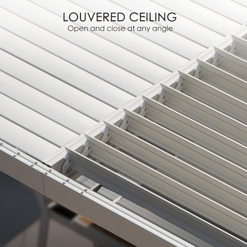Kozyard Outdoor Louvered Pergola Sun Shade Aluminum Pergola Rainproof Gazebo with Adjustable Roof for Outdoor Deck Patio Garden Yard (White, 12ft x 16ft)