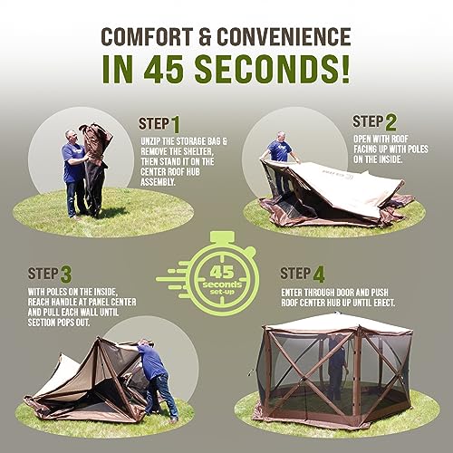 CLAM Pop Up Screen Tent, Outdoor Camping Gazebo Canopy, Pavilion, 12.5', Gray - Heavy-Duty Portable Screened Shelter with Netting for Beach, Patio, and Backyard