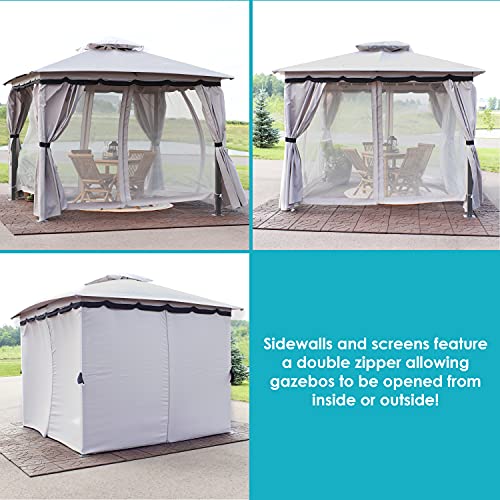 Sunnydaze 10x10 Soft Top Patio Gazebo - Outdoor Gazebo Canopy with Privacy Curtains and Screens for Backyard - Steel Frame - Gray