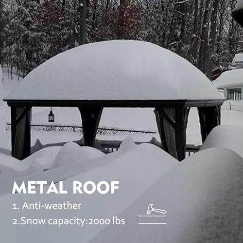 Kozyard Caesar 12'x16' Hardtop Gazebo - Permanent Metal Pavilion with Netting and Shaded Curtains for Patio, Backyard Deck - Galvanized Steel Outdoor Aluminum Canopy, Double Roof Gazebo (Grey)