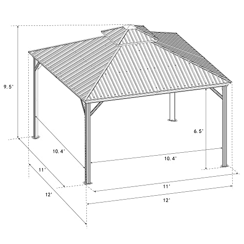Kozyard Caesar 12'x12' Hardtop Gazebo - Permanent Metal Pavilion with Netting and Shaded Curtains for Patio, Backyard, and Deck - Galvanized Steel Outdoor Aluminum Canopy, Double Roof Gazebo (Brown)