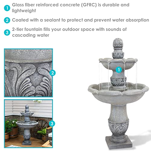 Sunnydaze 50-Inch 2-Tier French Garden Outdoor Water Fountain - Glass Fiber Reinforced Concrete Construction - Dusty Gray