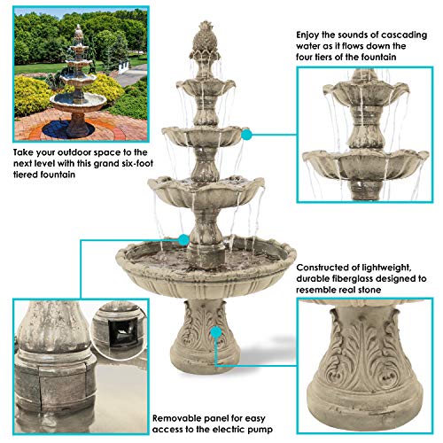 Sunnydaze Grand Courtyard 80-Inch 4-Tier Outdoor Water Fountain - Large Outdoor Water Feature for Garden, Patio or Yard - Earth