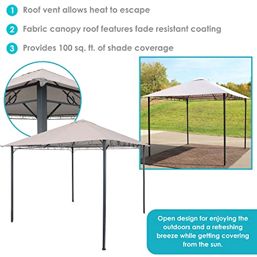 Sunnydaze 10 x 10 Foot Open Gazebo - Weather-Resistant Polyester Top and Black Steel Frame - Gray