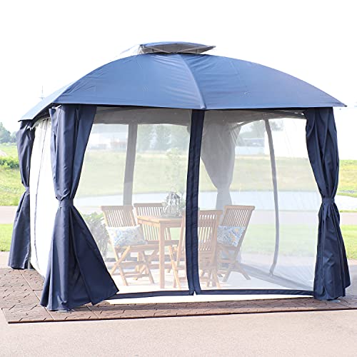 Sunnydaze 10x13 Soft Top Patio Gazebo Canopy Tent - Outdoor Gazebo with Mosquito Netting and Privacy Curtains - Steel Frame - Navy