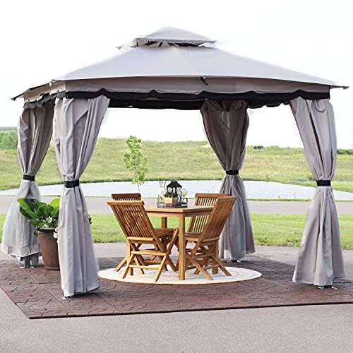 Sunnydaze 10x10 Soft Top Patio Gazebo - Outdoor Gazebo Canopy with Privacy Curtains and Screens for Backyard - Steel Frame - Gray
