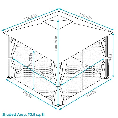 Sunnydaze 10x10 Soft Top Patio Gazebo - Outdoor Gazebo Canopy with Privacy Curtains and Screens for Backyard - Steel Frame - Gray