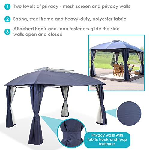 Sunnydaze 10x13 Soft Top Patio Gazebo Canopy Tent - Outdoor Gazebo with Mosquito Netting and Privacy Curtains - Steel Frame - Navy