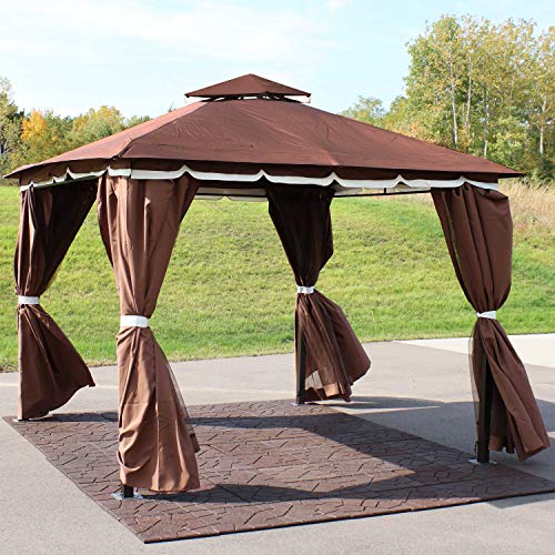 Sunnydaze 10x10 Soft Top Patio Gazebo - Outdoor Gazebo Canopy with Privacy Curtains and Screens for Backyard - Steel Frame - Brown