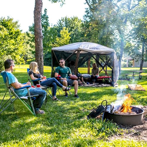 CLAM Quick-Set Escape Sky Camper 11.5’ x 11.5’ Pop-Up Outdoor Gazebo Instant Screen Tent 6-Sided Canopy Shelter w/Ground Stakes & Carry Bag, Brown