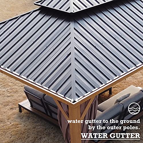 Kozyard Apollo 12’x16’ Hardtop Gazebo, Wooden Coated Aluminum Frame Canopy with Galvanized Steel Double Roof, Outdoor Permanent Metal Pavilion with Netting for Patio, Deck and Lawn (12ft x 16ft)