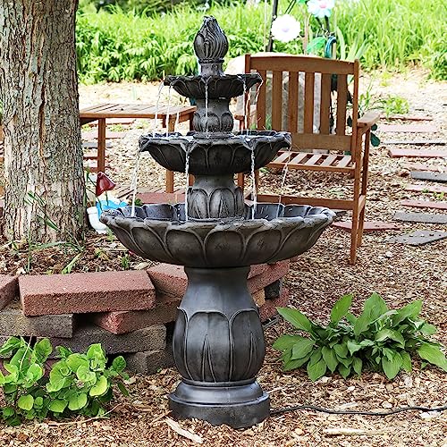 Sunnydaze Classic Tulip 3-Tier Electric Water Fountain - 46-Inch - with Electric Submersible Pump for Patio, Yard or Deck - Dark Brown