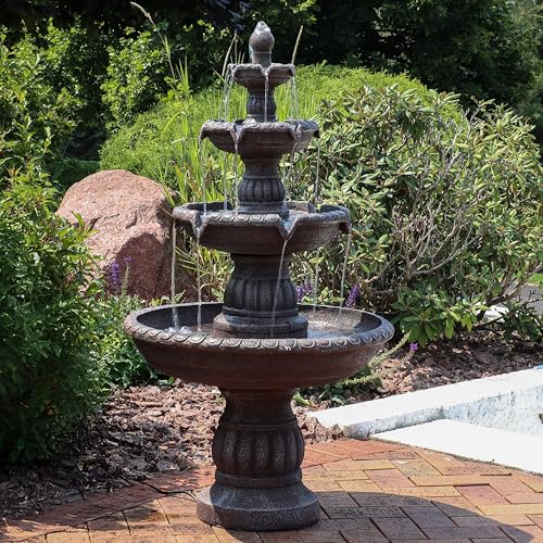 Sunnydaze Mediterranean 49-Inch 4-Tier Outdoor Water Fountain with Electric Submersible Pump for Garden, Patio, or Yard
