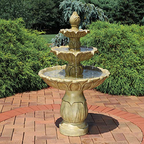 Sunnydaze Classic Tulip 3-Tier Electric Water Fountain - 46-Inch - with Electric Submersible Pump for Patio, Yard or Deck - Garden Stone