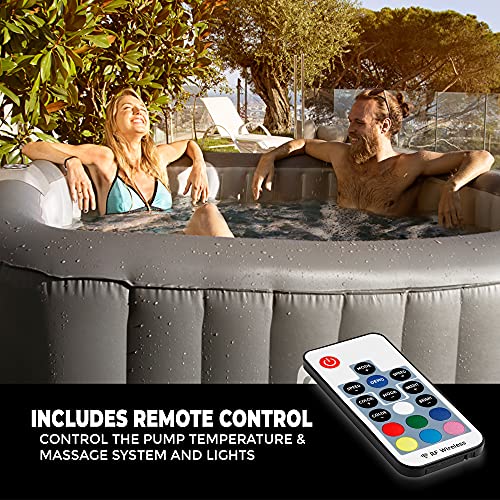 SereneLife Outdoor Portable Hot Tub - 57'' x 57'' x 25'' 4-Person Square Inflatable Heated Pool Spa with 100 Bubble Jets, Filter Pump, Cover, LED Lights, and Remote Control