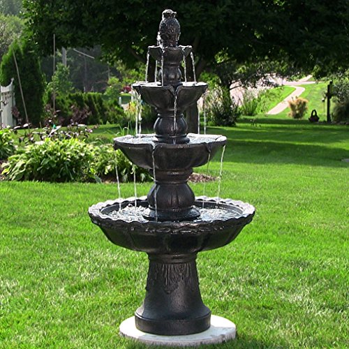 Sunnydaze Pineapple 52-Inch 4-Tier Outdoor Water Fountain - Tall Outdoor Fountain for Garden, Patio or Yard - Black
