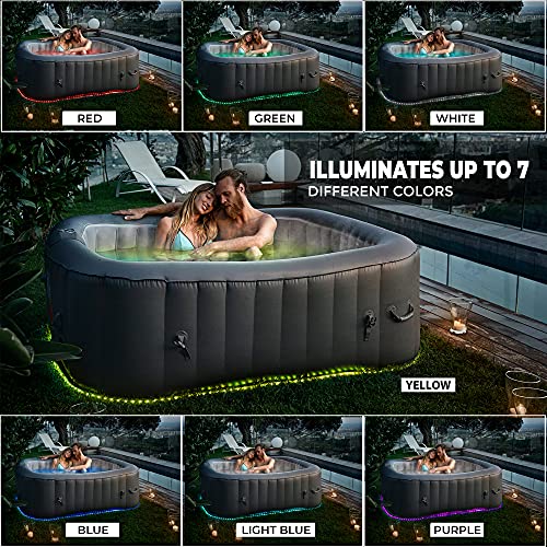 SereneLife Outdoor Portable Hot Tub - 57'' x 57'' x 25'' 4-Person Square Inflatable Heated Pool Spa with 100 Bubble Jets, Filter Pump, Cover, LED Lights, and Remote Control