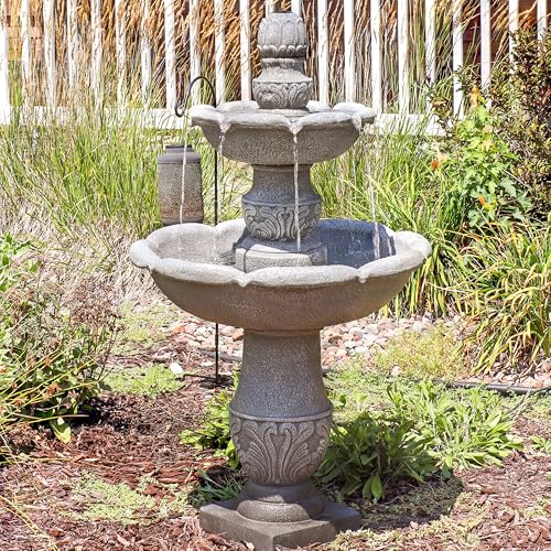 Sunnydaze 50-Inch 2-Tier French Garden Outdoor Water Fountain - Glass Fiber Reinforced Concrete Construction - Dusty Gray