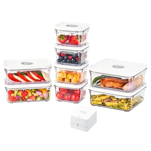 VAKUEN Premium Airtight Food Storage Containers, Mini 9P/SET include Vacuum Sealer, Smart One-Click Seal Lid, No Hinges, 100% Leak Proof, BPA-FREE, Dishwasher, Freezer & Microwave Safe - Best Food Storage Containers