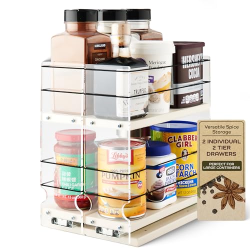 Vertical Spice - Large Pullout Sliding Spice Rack Organizer - 2 Individual 2 Tier Drawers - Premium Rolling Seasoning Holder/Caddy for Hidden Pantry Storage - Made in USA - Best Spice Racks