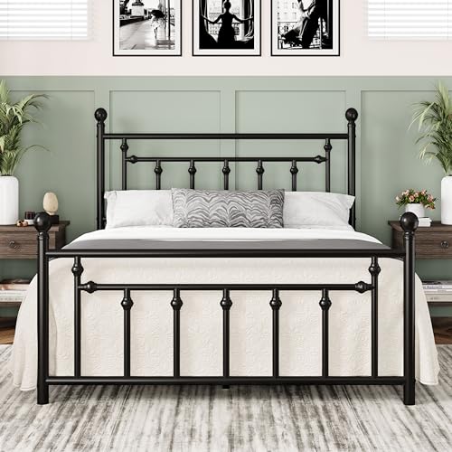 Allewie 14 Inch Queen Size Metal Platform Bed Frame with Victorian Vintage Headboard and Footboard/Mattress Foundation/Under Bed Storage/No Box Spring Needed/Easy Assembly/Noise Free/Black - Best Metal Beds